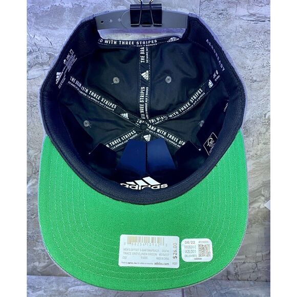 adidas Men's OSFA Trace Grey Linen Green AeroReady 3-Bar Offset Snapback Hat - Picture 7 of 10